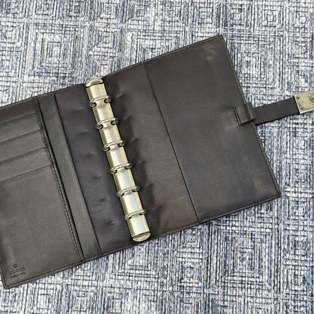 GUCCI Notebook Cover Black Leather Agenda Schedule Note Book Made in Italy Auth - Picture 5 of 12